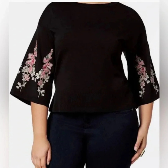 I.N.C International Concepts floral embroidered 3/4 kimono sleeves knit size 1X - Picture 1 of 10